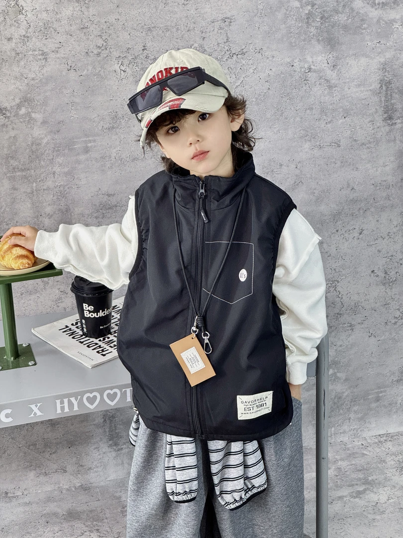 男童秋冬奥利绒马甲2025新款儿童加厚保暖背心中大童韩版帅气百搭