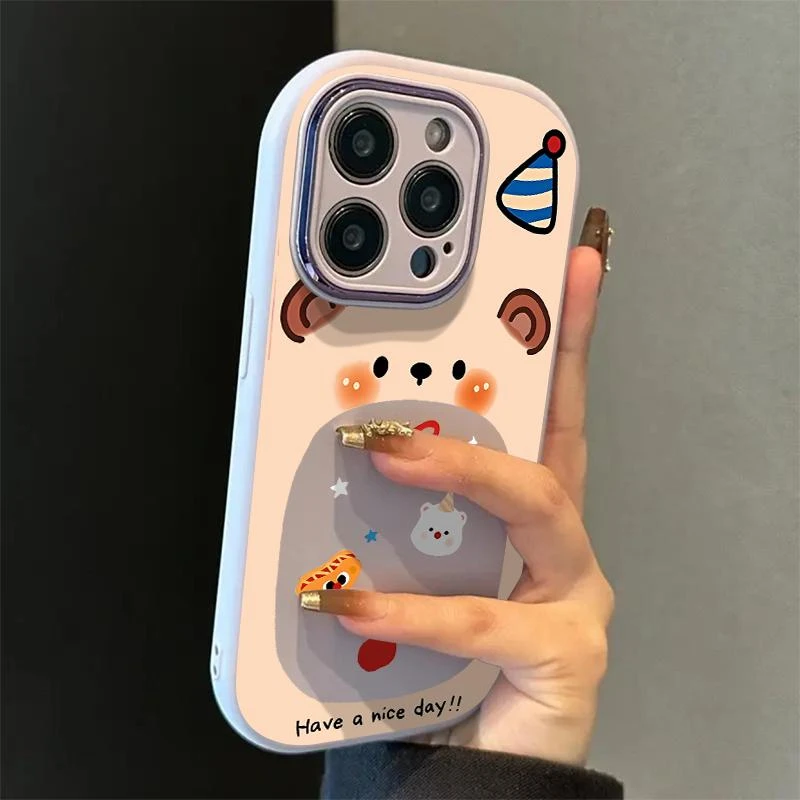 莱冰可爱大嘴小熊适用iPhone16/15pro精孔胖墩14手机壳12苹果13套