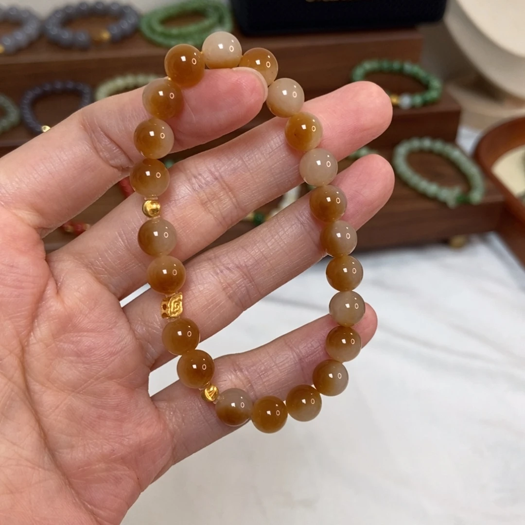 和田玉18K金镶嵌手链8mm糖白精品
