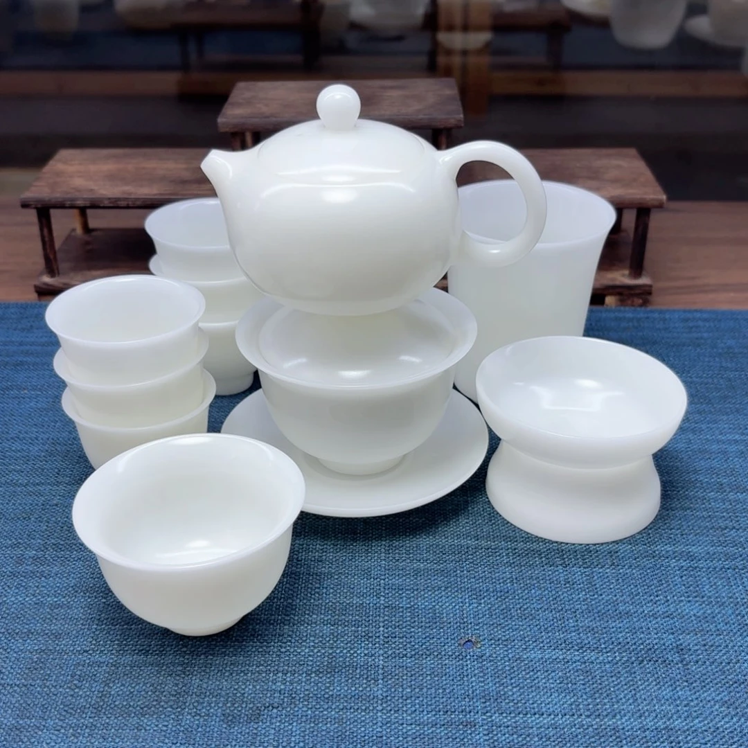 素烧璞玉冰种玉瓷茶具