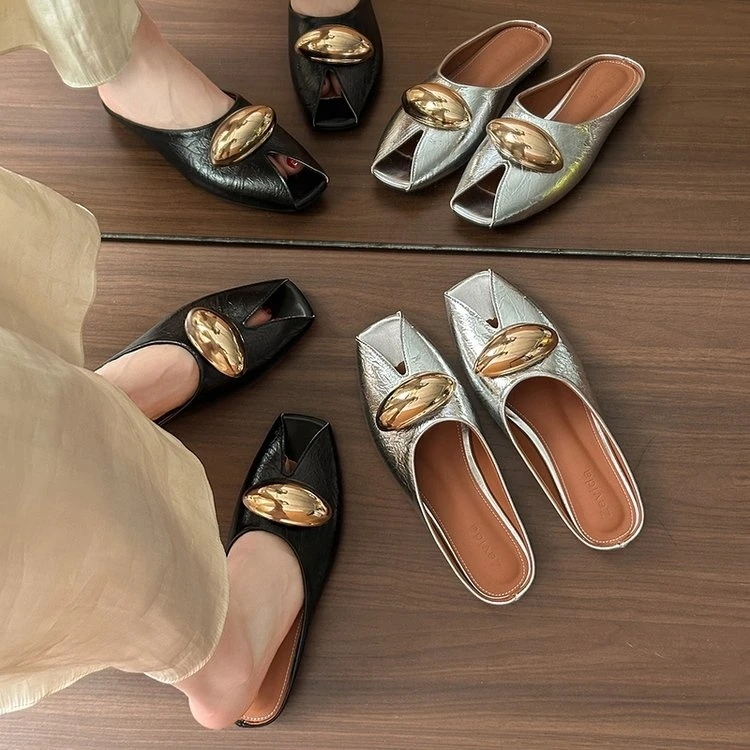 鱼嘴包头半拖鞋女夏外穿2025新款一脚蹬配裙子单鞋凉拖鞋DC-3