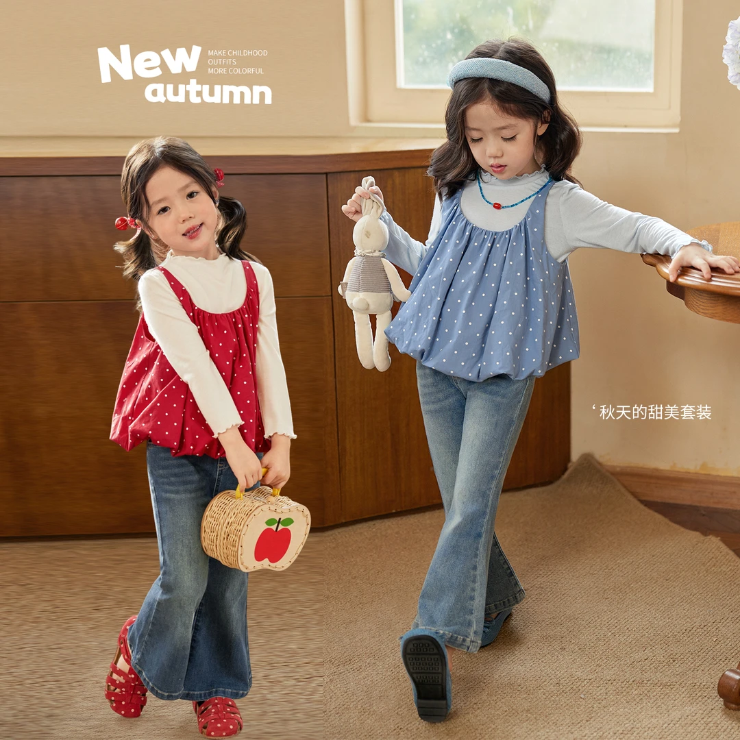 小O宝Okids童装 宝宝女背心打底牛仔裤2025秋季新款套装 OP574063