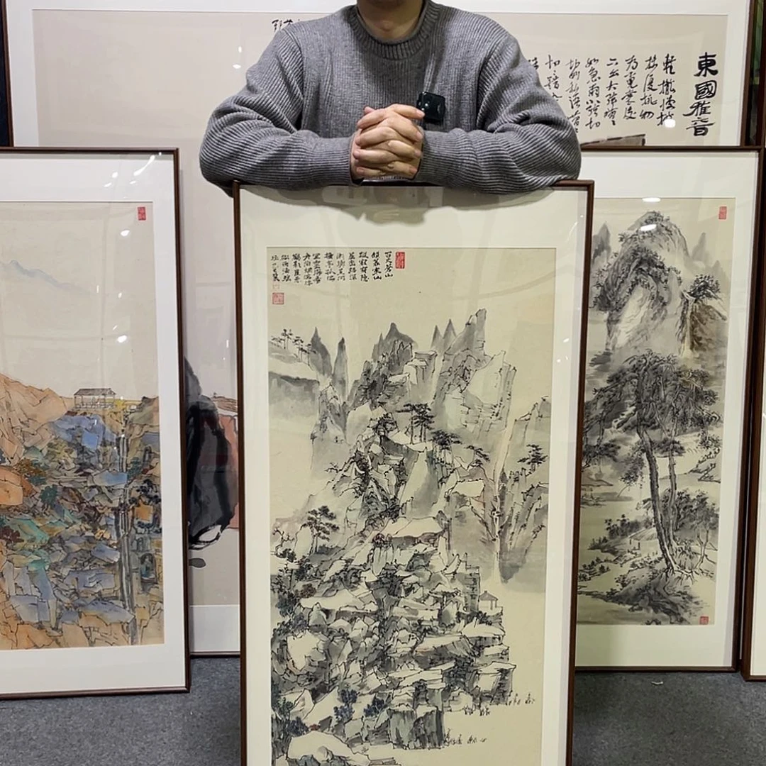 国画手绘画作品带框60/120