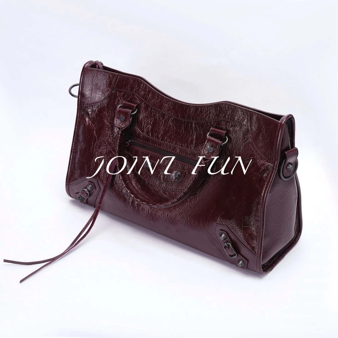 朱莉耶【B-酒红机车包】进口原厂羊皮 内里羊皮 单肩手拎包 B03