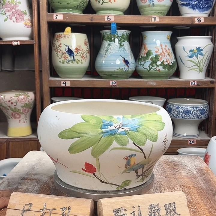 陶瓷口25荷花鸟新款新款新款陶瓷