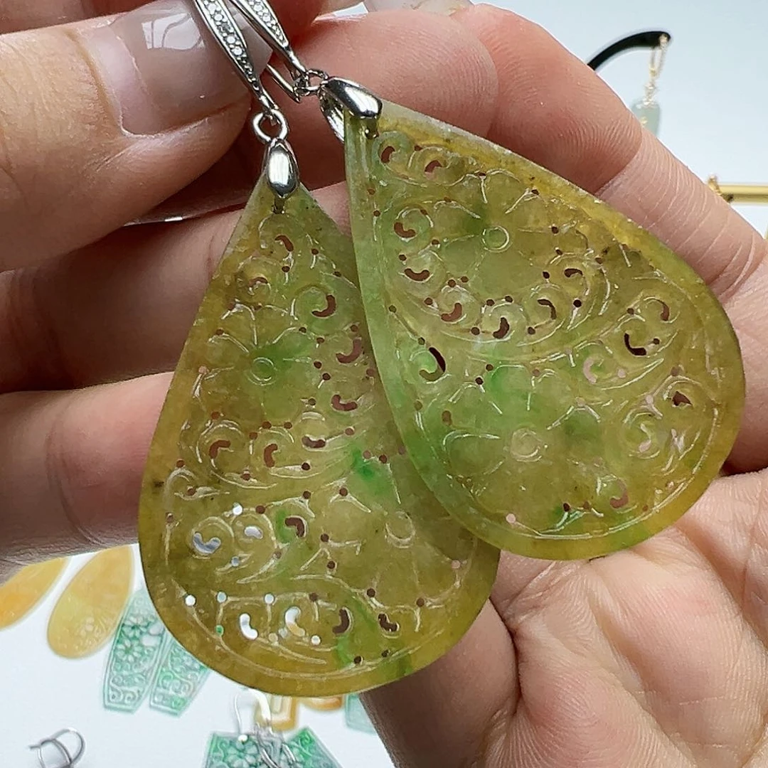 银S925镶嵌翡翠耳饰雯*天然缅甸A货翡翠