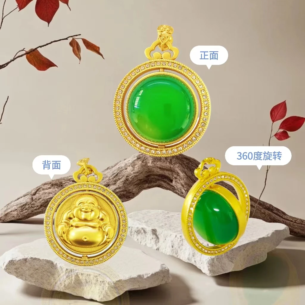 【梵总】BM-S253#时来运转弥勒佛合金镶嵌玉髓吊坠多面显示赠高货绳