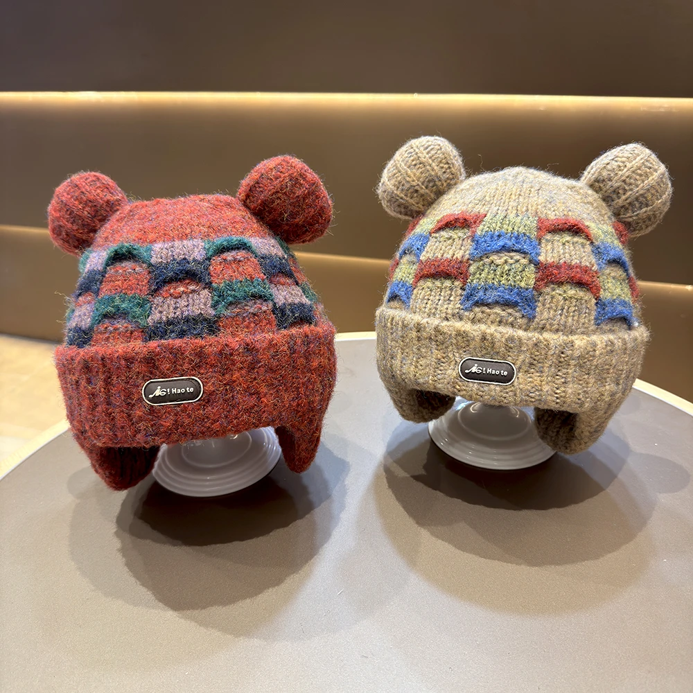 儿童帽子冬季新款韩版彩色护耳针织帽婴幼儿宝宝加厚保暖毛线帽潮