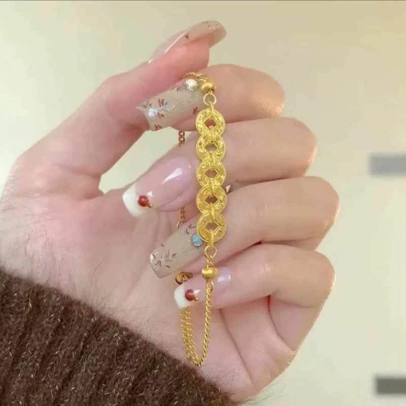 足银手链 镀金银【五帝钱碎碎冰手链】百搭轻奢时尚