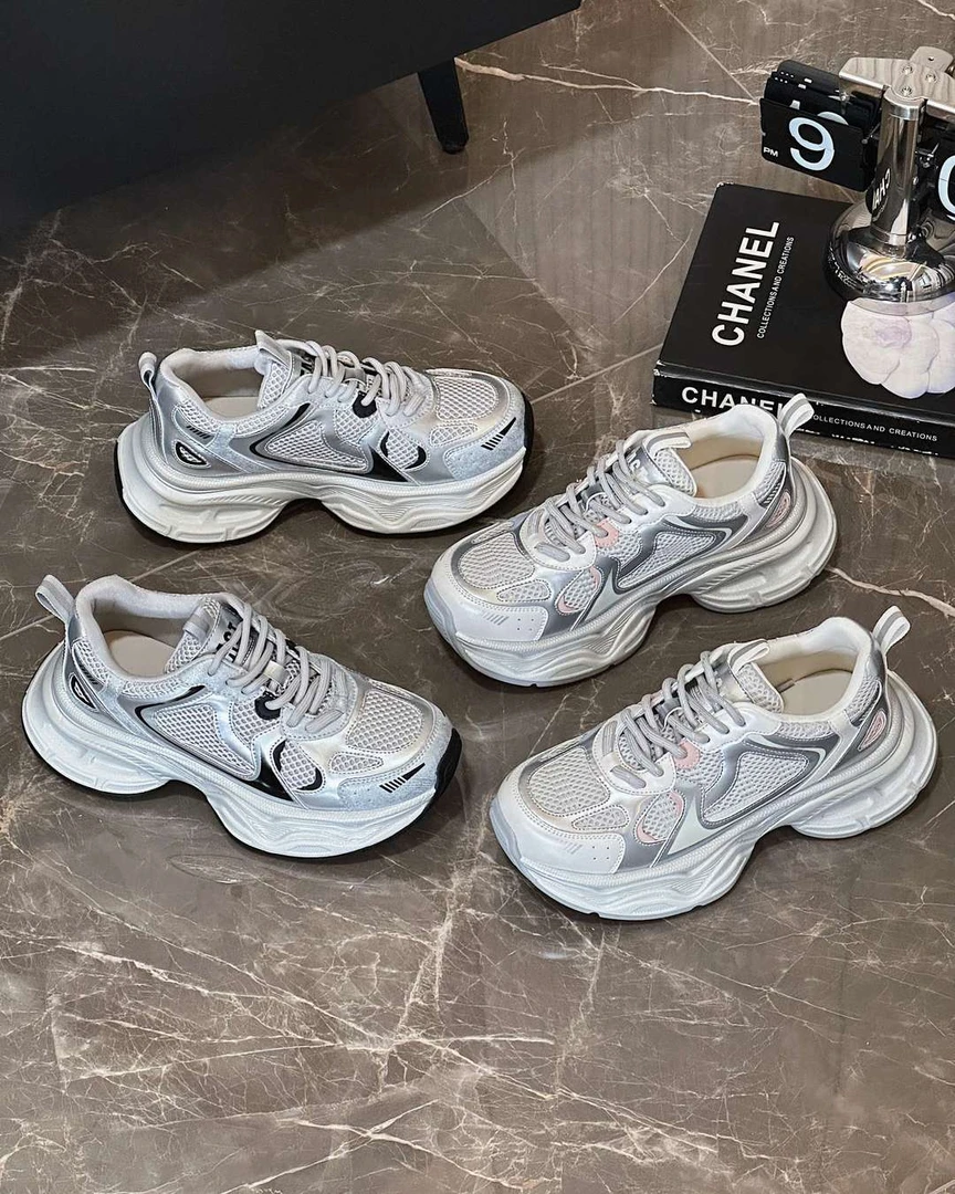 欧陌女鞋2025秋季新款厚底老爹鞋女款透气系带时尚百搭休闲运动鞋