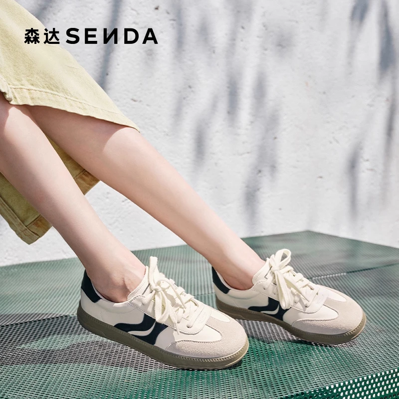 森达双鱼德训鞋女2025春季新品商场同款复古平底休闲板鞋4HOB5AM5