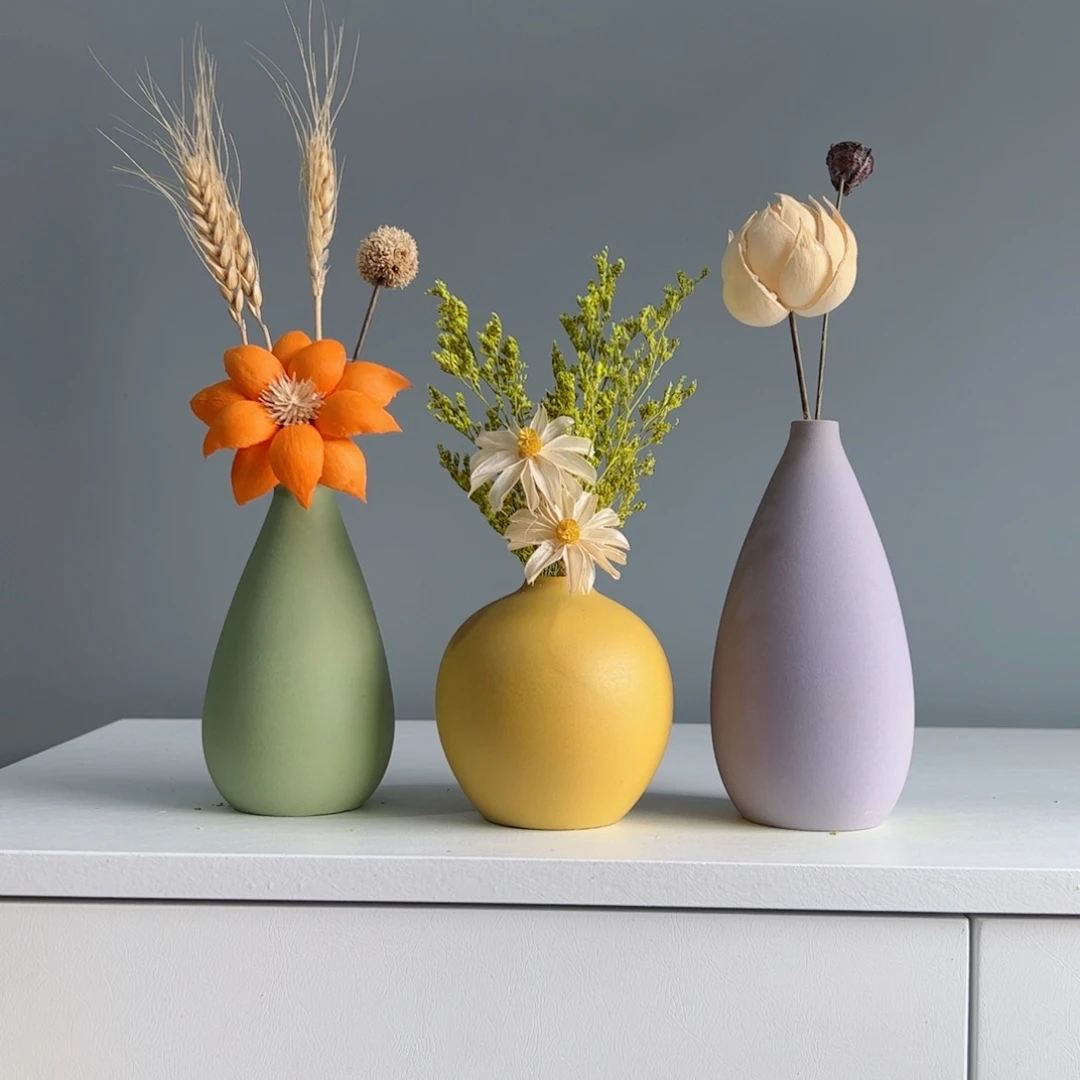 摆件陶瓷小花瓶摆件含花总高约20-30cm