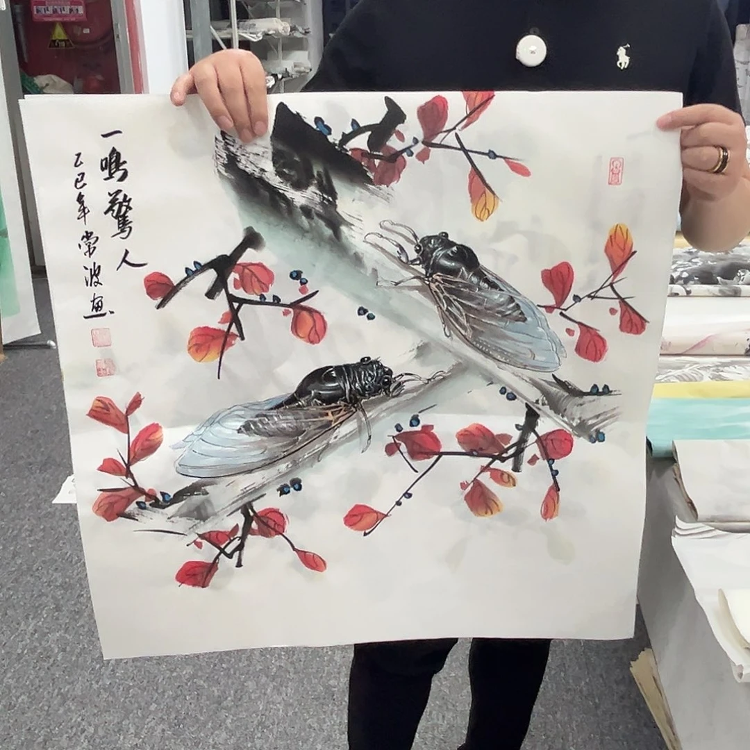 国画卖字画的小男孩