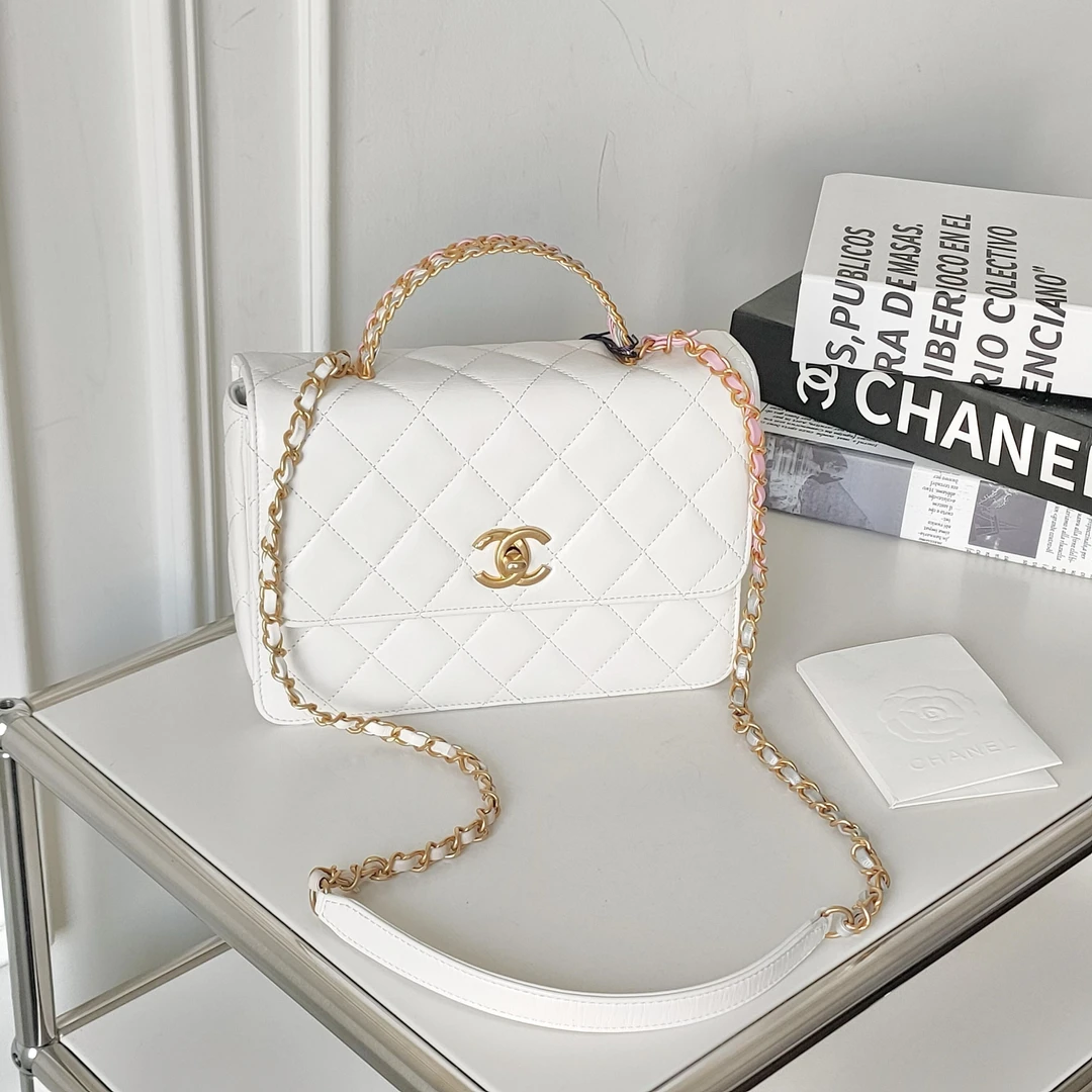 95新 Chanel/香奈儿 Azul-23P白金牛皮彩虹柄口盖单肩斜挎包41486