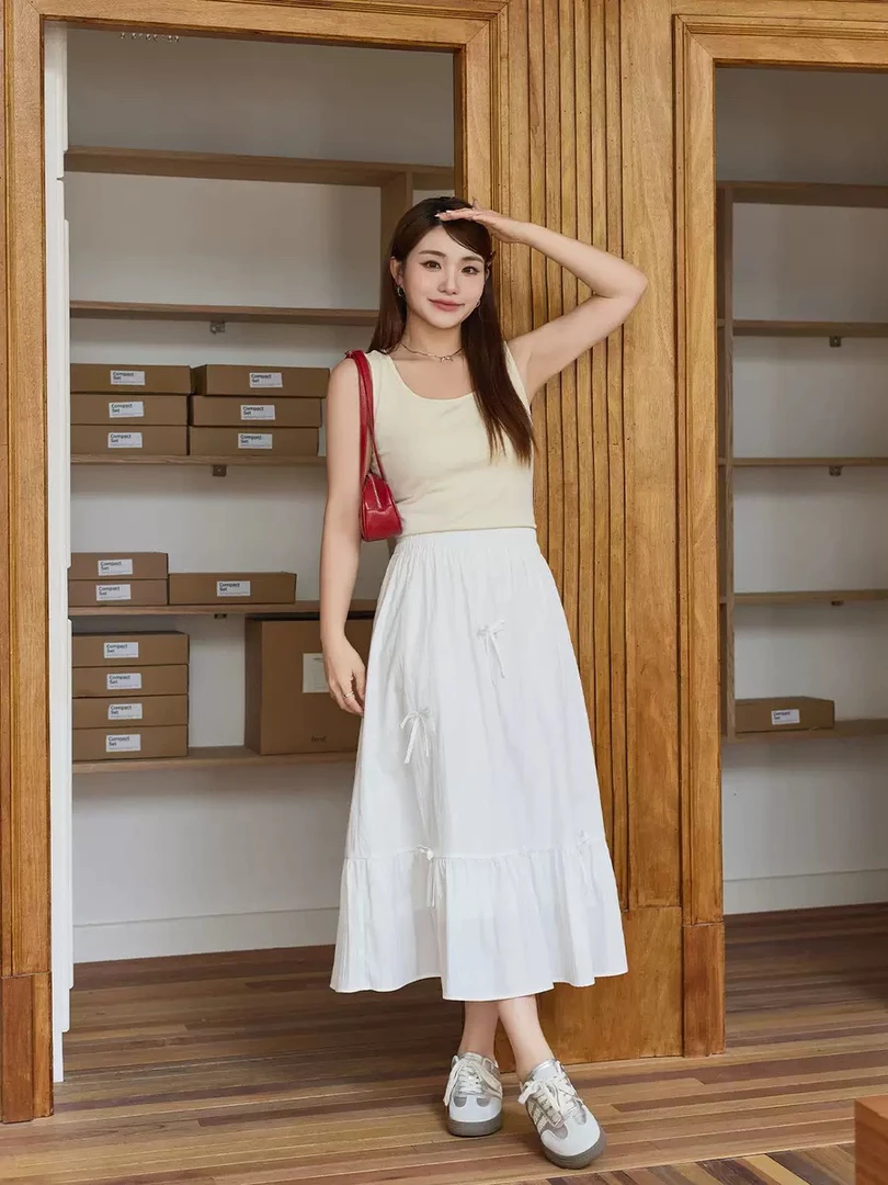 DY大码女装 夏季高腰蝴蝶结半身裙