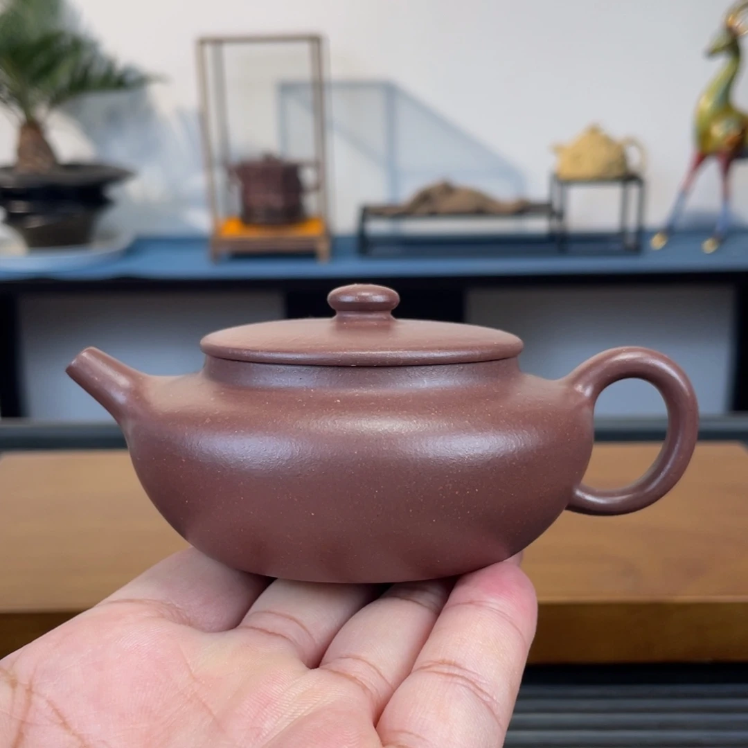 紫砂茶壶紫泥扁晨150cc