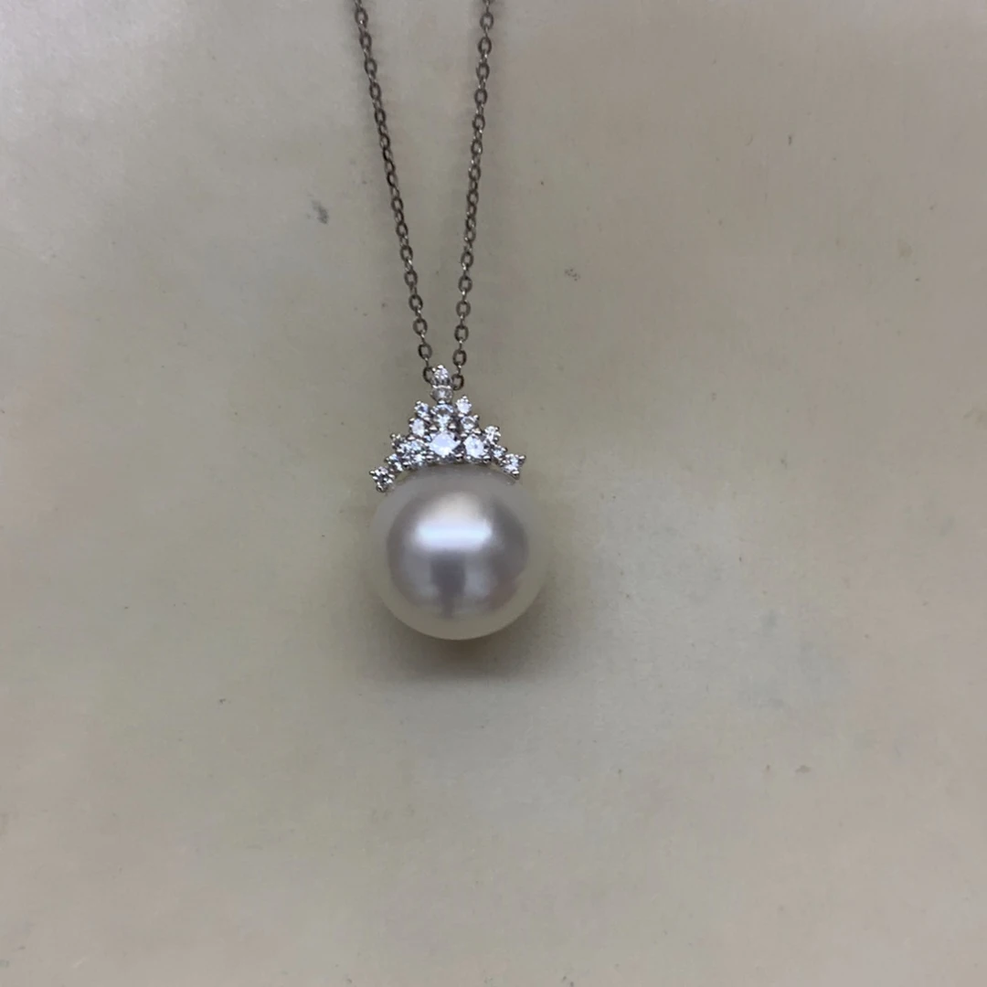 海水珍珠18K金镶嵌颈饰13-14澳白冰雪女王吊坠