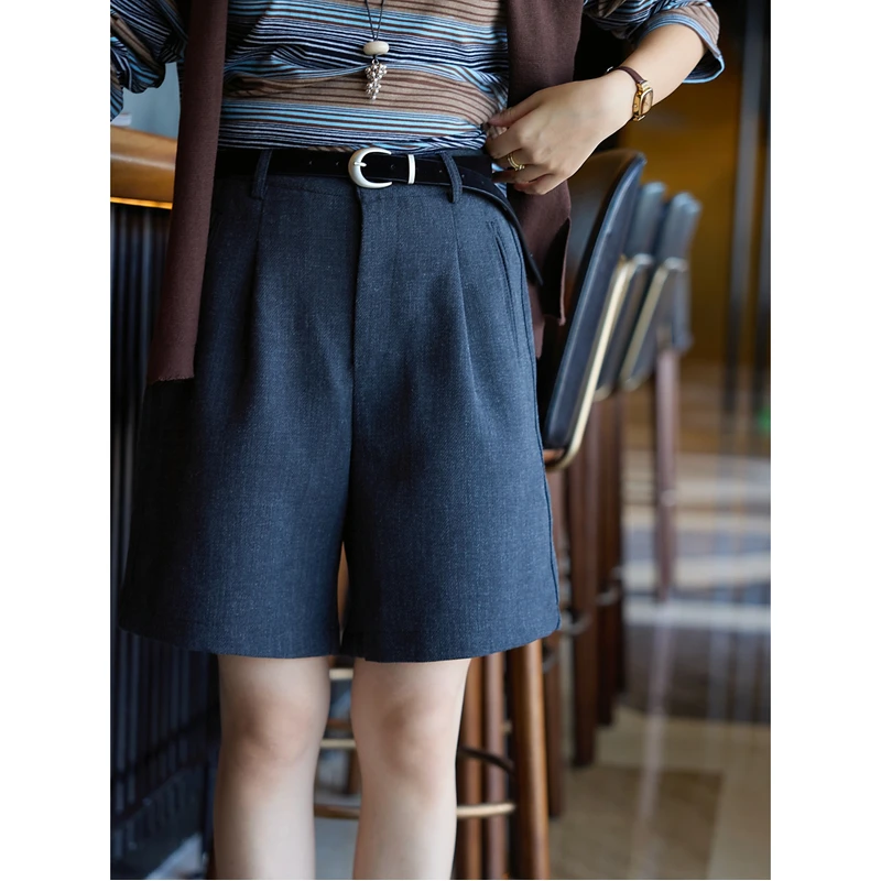 2025早秋新款高腰显瘦百搭休闲短裤女宽松直筒阔腿灰色五分裤