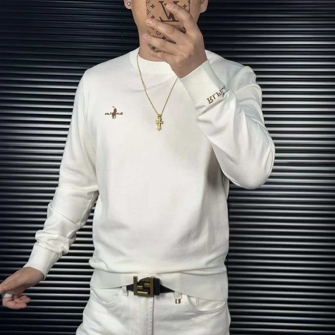 FLD秋季新款高品质男士精致刺绣圆领套头保暖简约时尚针织衫