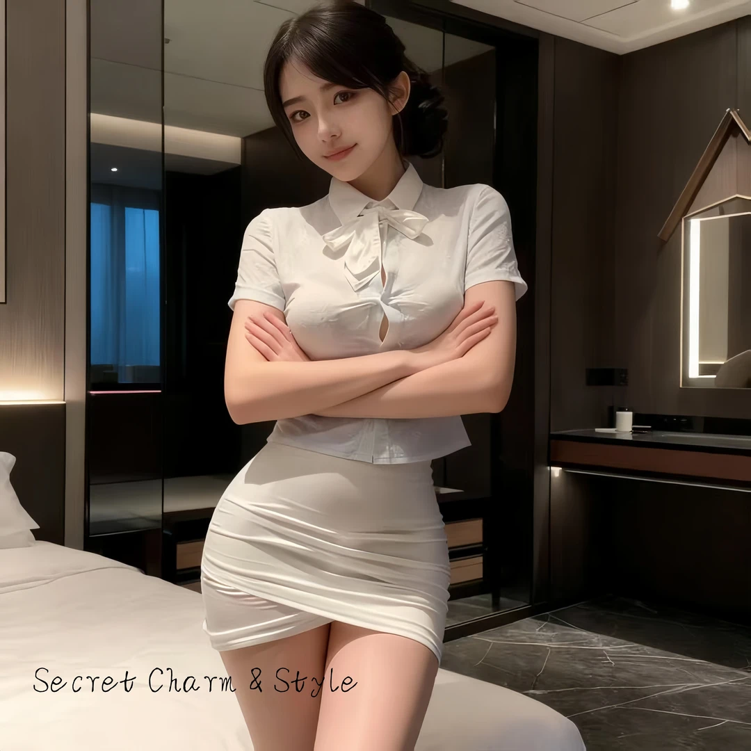 【蜜趣格调】*素衫诱念*蓝白衬衫挂脖蝴蝶短裙网红时尚套装