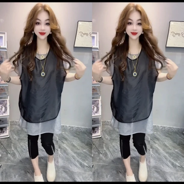 夏季不规则设计时尚服装组合短袖网红宽松上衣两件套