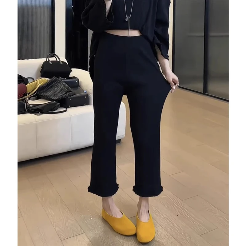 2025夏季新款显瘦烟管裤子女时尚百搭休闲裤微胖mm大码直筒九分裤