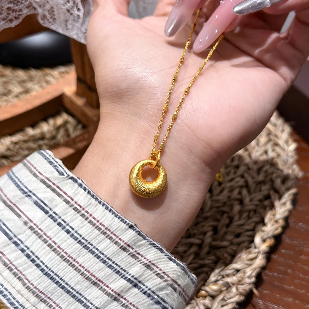 铜合金吊坠 中古风复古拉丝胖坨坨坨项链女胖福平安扣高级感礼物