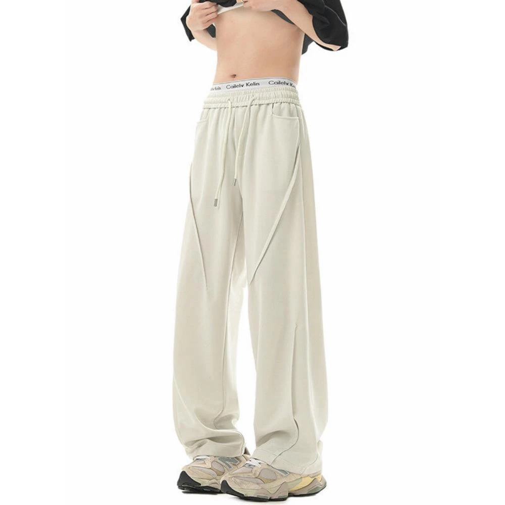 弯刀卫裤男春秋美式重磅运动裤垂感阔腿裤褶皱设计感拼接解构裤子