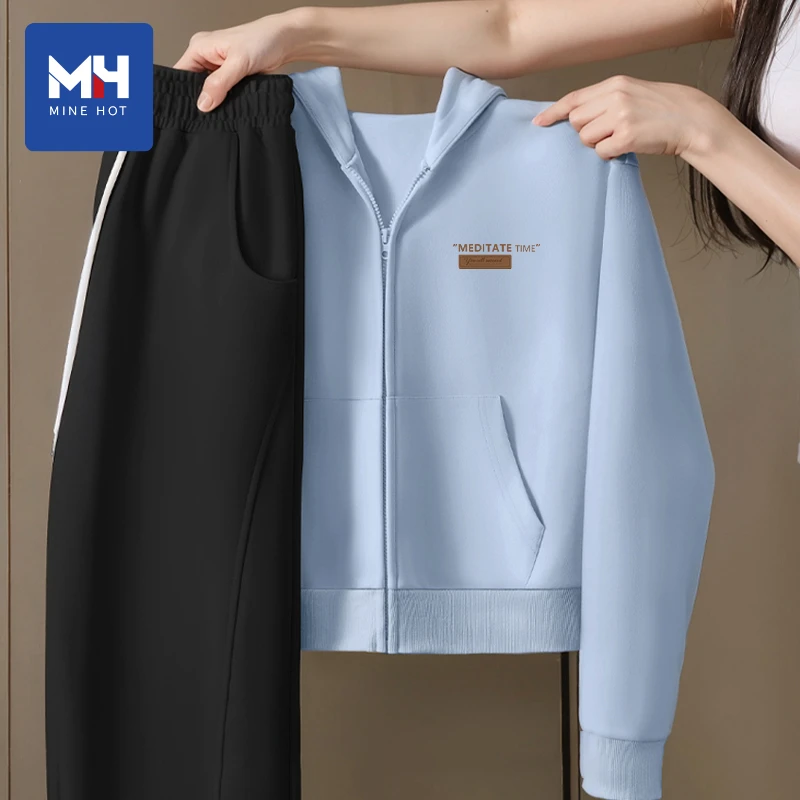 唐狮集团MH2025运动套装女春秋季新款宽松开衫卫衣阔腿裤两件套L