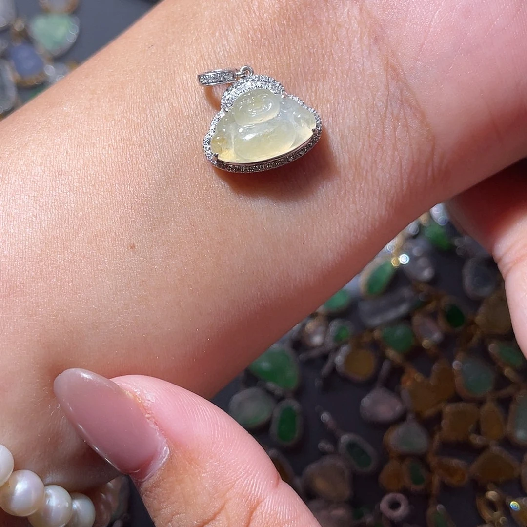 吊坠(不含链)18K金镶嵌翡翠