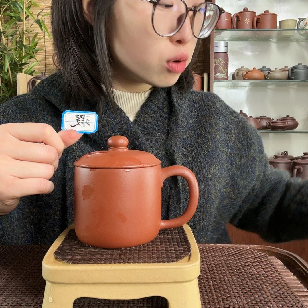 紫砂茶杯原矿朱泥小墩墩办公杯微瑕300CC左右