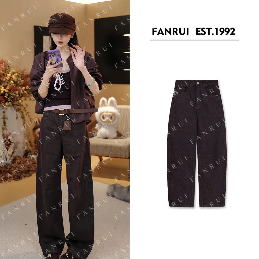 FANRUI/泛芮「贝贝biuu」褶褶显瘦百搭复古洋气直筒牛仔裤B18201
