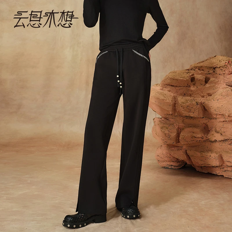 Ysimo-X云思木想 玄影流光 撞色机线抽绳橡筋腰百搭休闲裤13535