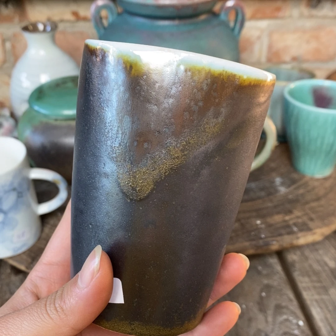 杯子浪鬼家釉绘柴烧方杯