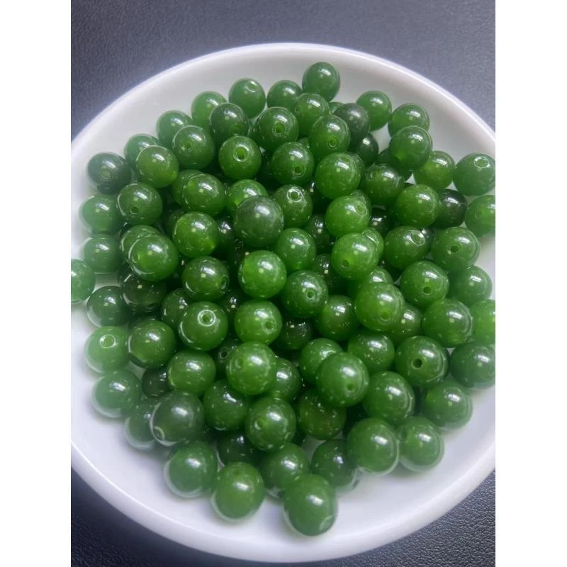 散珠天然和田玉菠菜绿58--卡6MM -- 30颗（赠弹力绳）