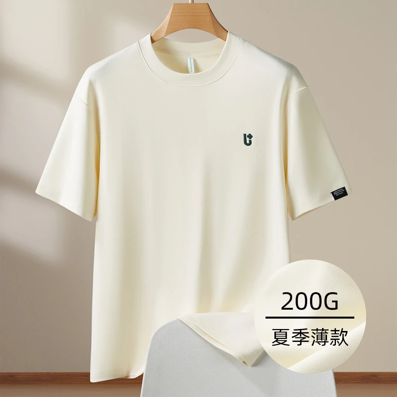 东山棉200G2025夏季新款字母刺绣圆领半袖T恤男士青年体恤衫潮