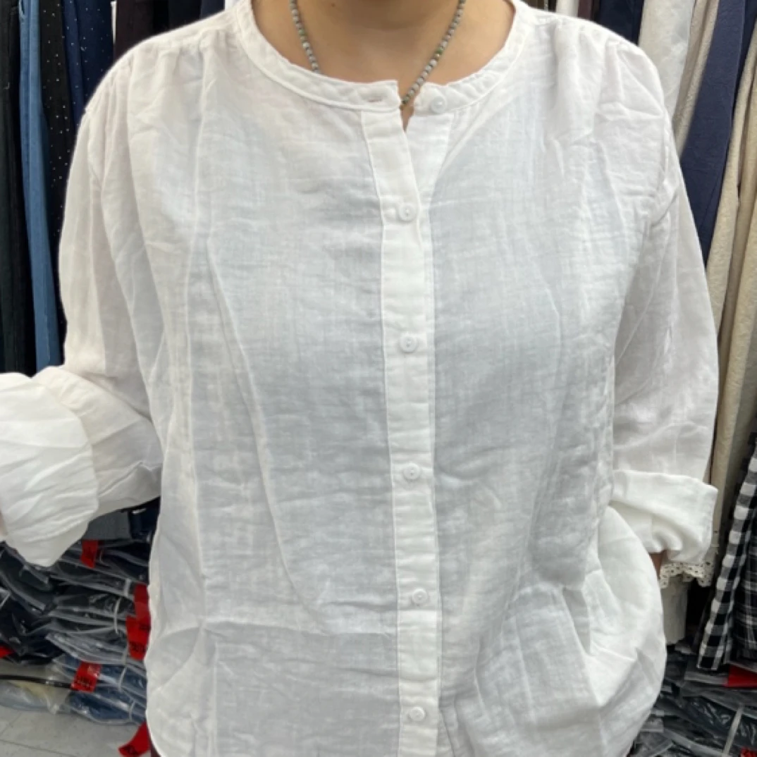 双层棉纱长袖衬衫女简约宽松柔软亲肤