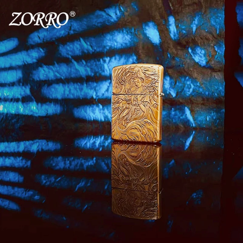 ZORRO防风煤油打火机紫铜902S盔甲浮雕玉龙观音节日礼物男友