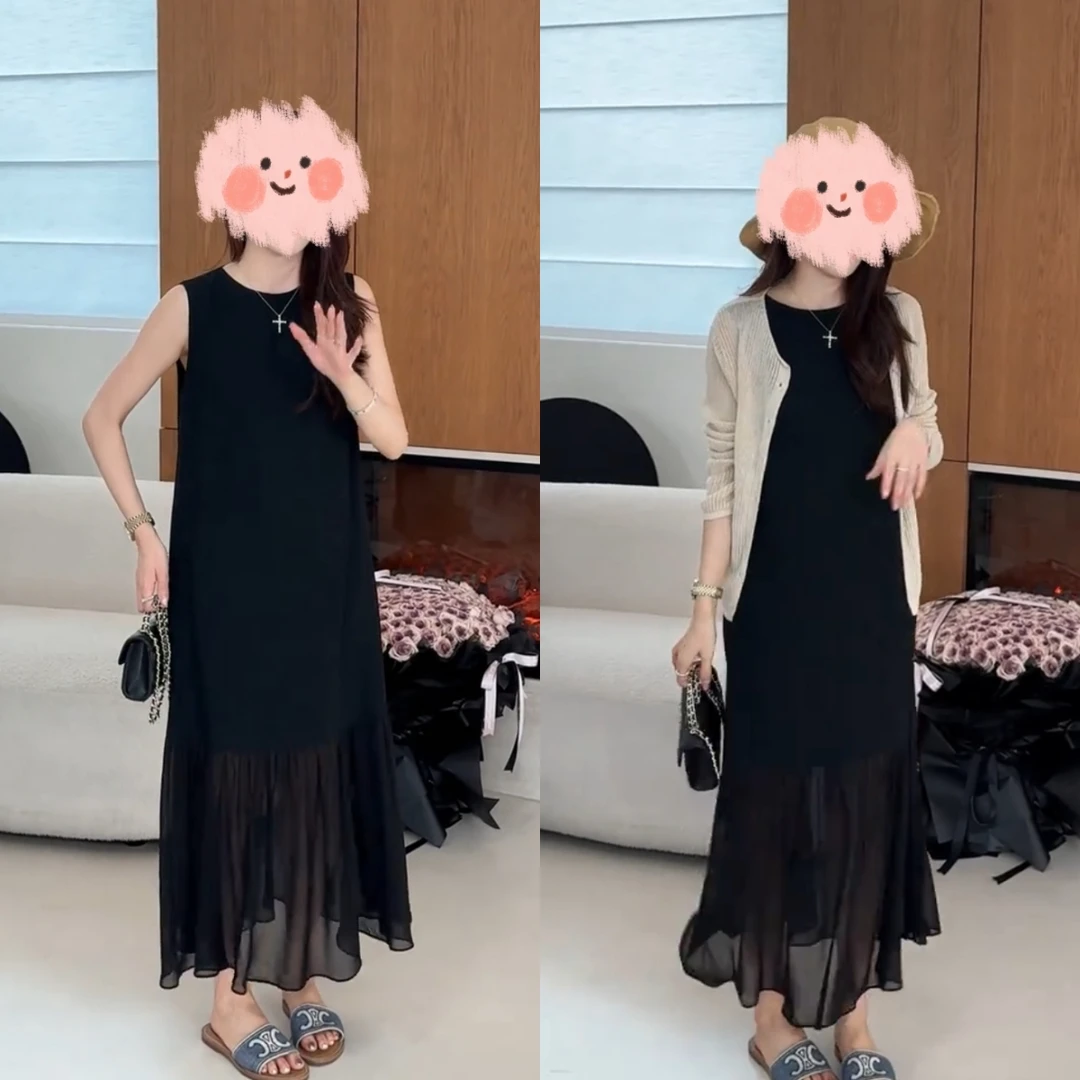 2025夏季新款高级感赫本风洋气宽松显瘦优雅无袖连衣裙