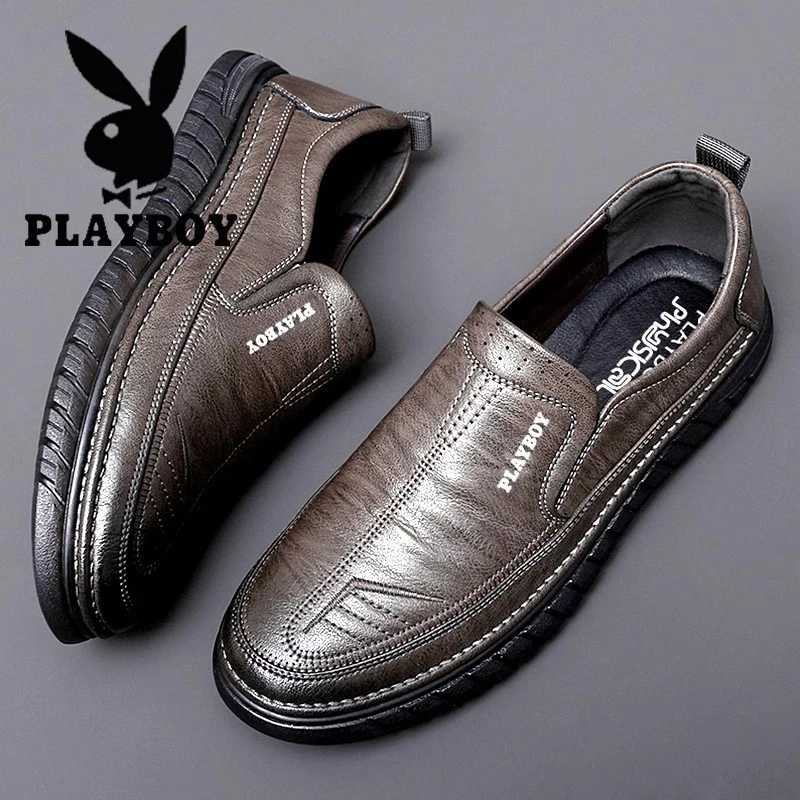花花公子男鞋2025新款冬季时尚一脚蹬工作爸爸鞋子男休闲皮鞋软底