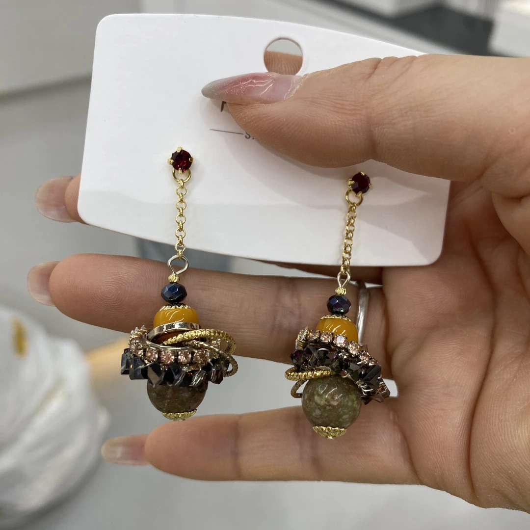 铜合金耳饰 重工经典饰品详见详情宫廷风民族风拼色古风女耳环