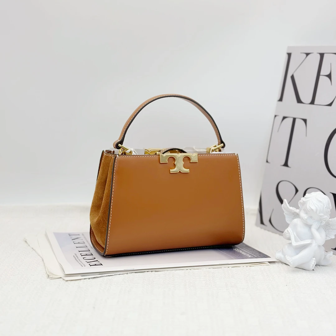 99新 TORY BURCH/汤丽柏琦 Eleano r棕色小号手提贵妃包 036时尚