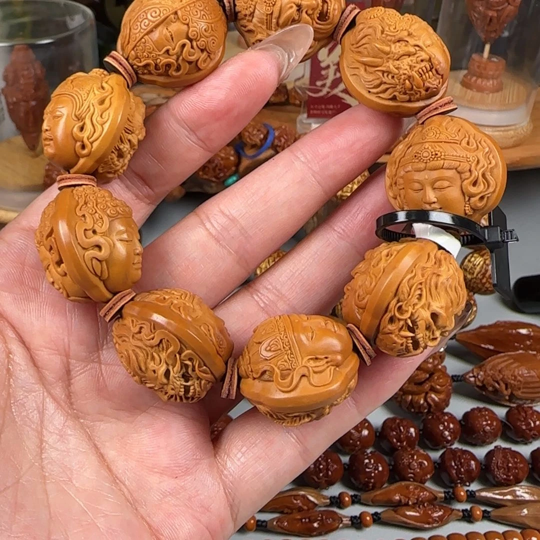 手串/手链橄榄核宽2.4梅林核双面浮雕一念万佛手串手持
