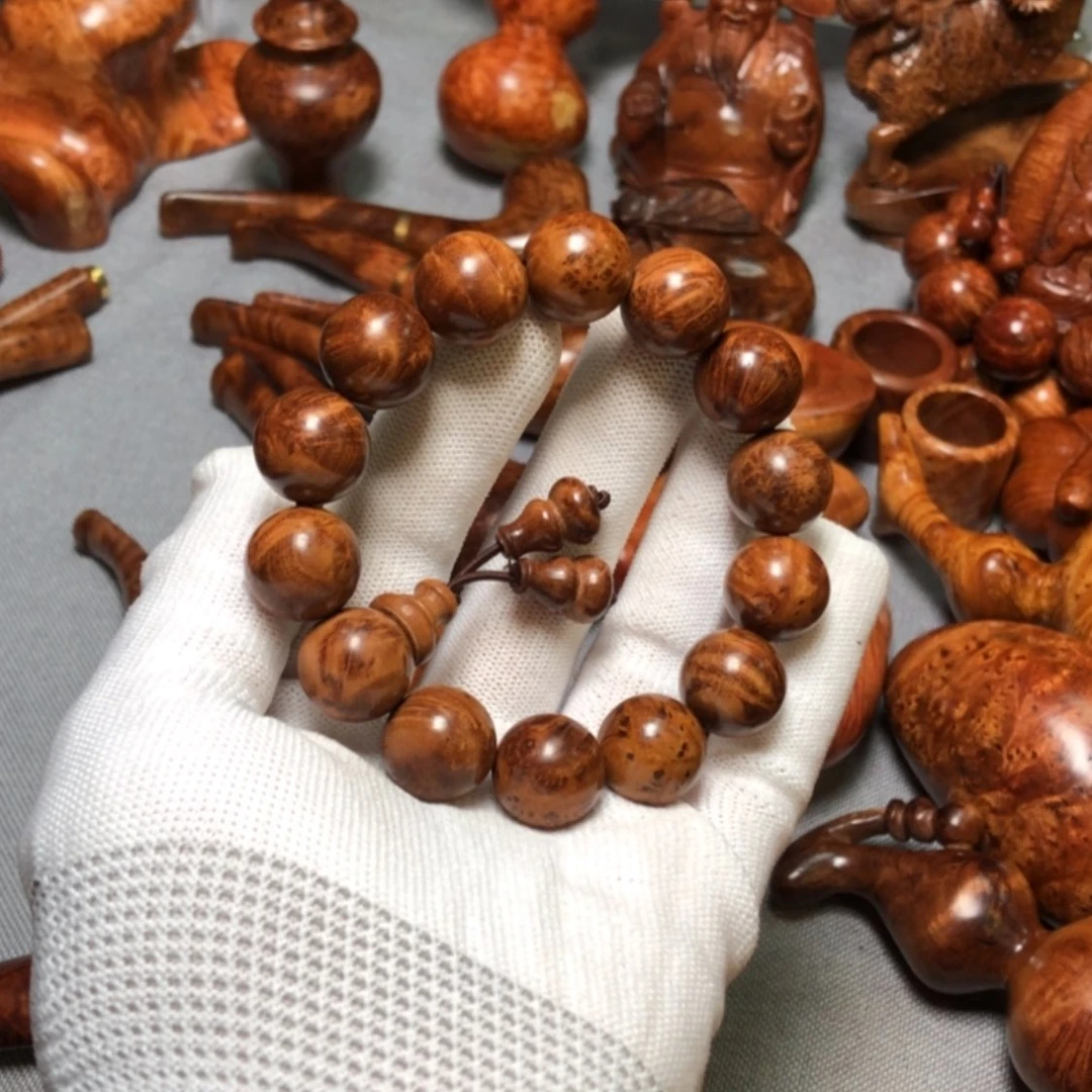 【闪购商品】木震***圈麻梨疙瘩火琉璃手把件