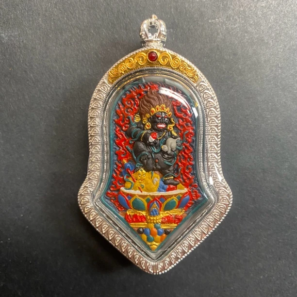 黑立体唐卡藏银项链纯手工手绘随身项链擦擦挂件黑唐卡吊坠