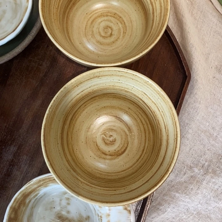 今囍陶器粗陶餐具3件