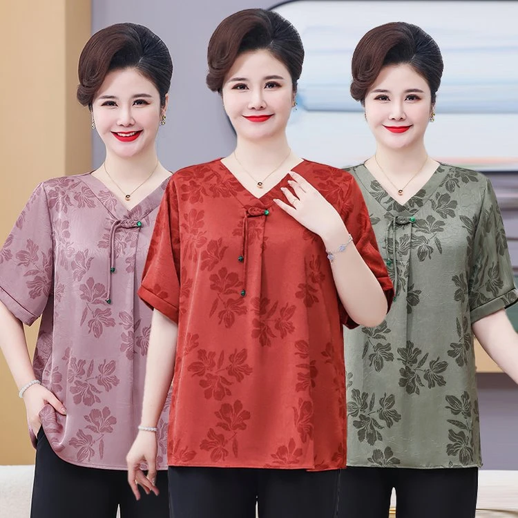 130-250斤国风盘扣大码T恤宽松时尚中老年女装洋气母亲节洋气衣服
