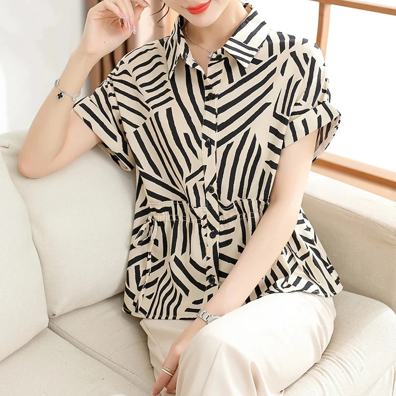 母亲节妈妈夏装短袖衬衫显瘦洋气中年女夏季上衣裤子气质雪纺