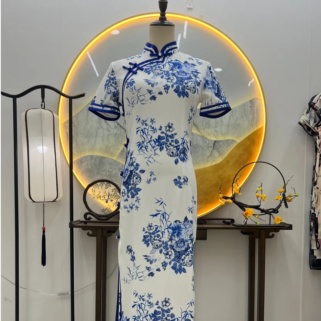 【长款青花瓷】夏季长款日常气质修身显瘦旗袍非定位图案长约125cm