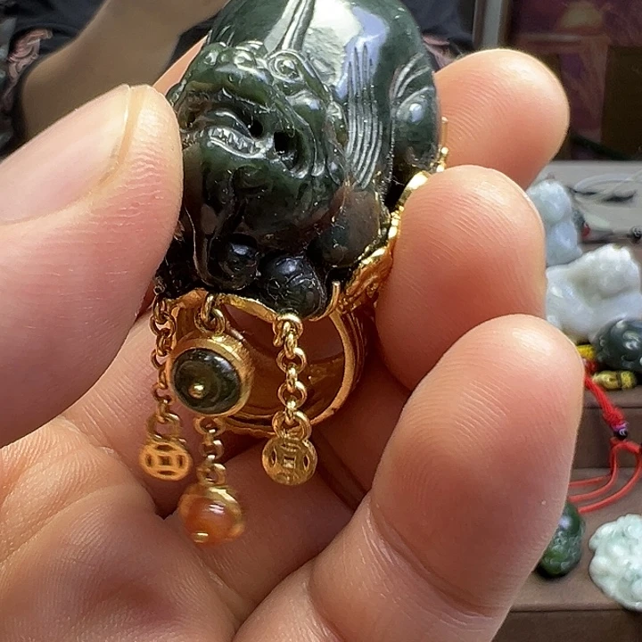 和田玉银S925镀金镶嵌戒指貔貅戒指